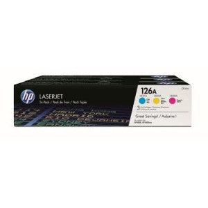 HP 126A 3-pack Cyan/Magenta/Yellow Original LaserJet Toner Cartridges Page Yield 1000 P/N CF341A