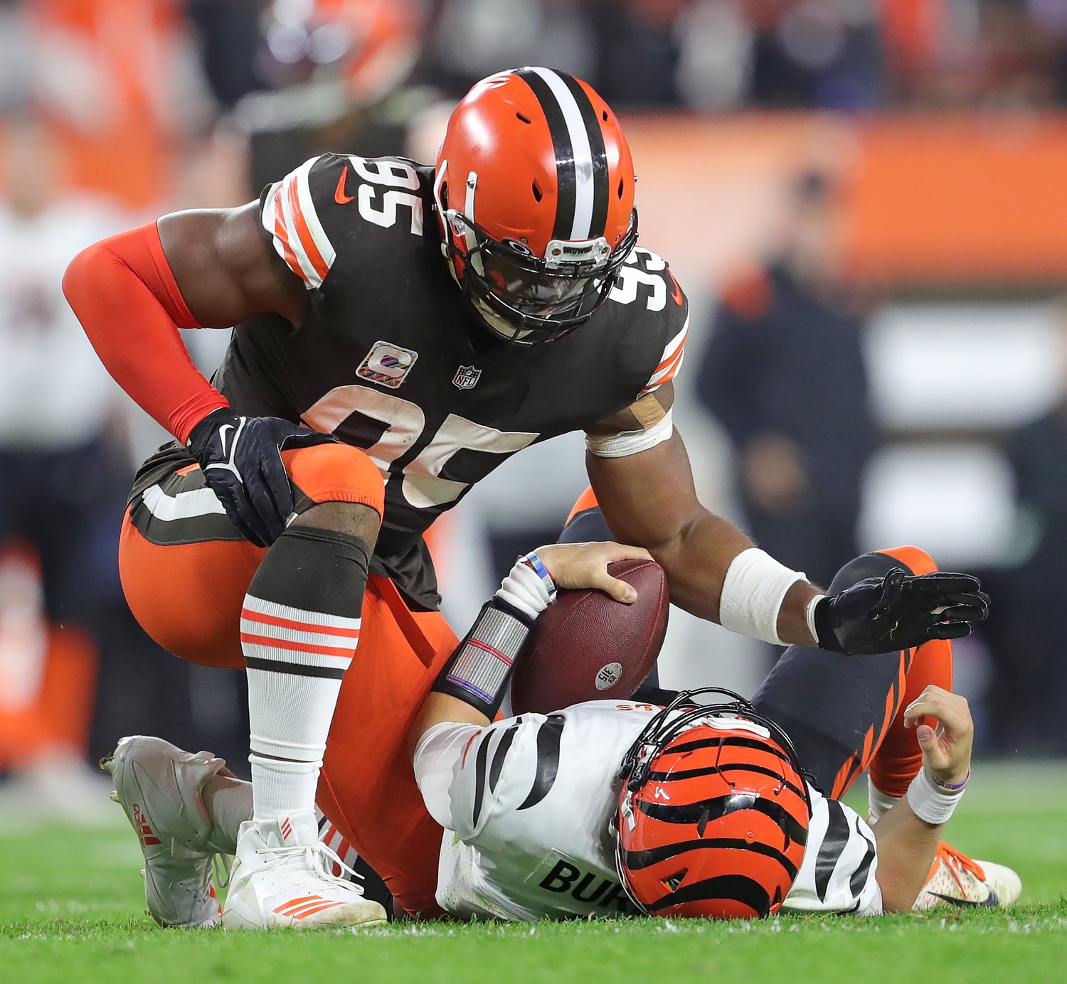 Myles Garrett. defensive end, Cleveland Browns