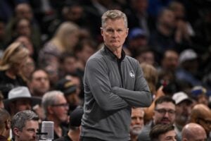 Feb 12, 2025; Dallas, Texas, USA; Golden State Warriors head coach Steve Kerr during the game between the Dallas Mavericks and the Golden State Warriors at the American Airlines Center. Mandatory Credit: Jerome Miron-Imagn Images Jimmy Butler